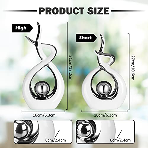 2 Pcs Modern Room Ceramic Decor Center Pieces Table Decorations Ceramic Statue Coffee Table Decor Dining Table Decor Centerpiece For Home Office Coffee Table Living Room, 2 Size (White, Silver) #TOP1