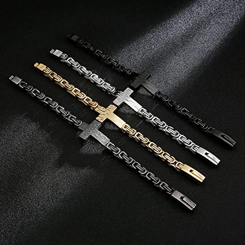 Cross Bracelet for Men Stainless Steel Christian Cross Bracelet Jesus Wristband Heavy Byzantine Chain Jewelry for Men Father3