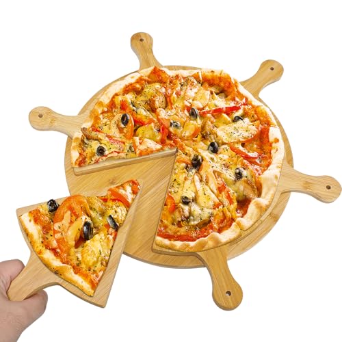 Gute Wood Pizza Board Round Pizza Chopping Board Pizza Paddle Serving Board Serving Tray for Baking Homemade Pizza/Bread Fruits Vegetables Camping (10 Inch)