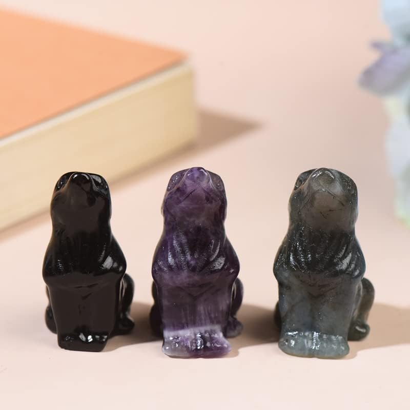 Miniatura 4 de WUYOUSHI Estatua de cristal de obsidiana natural tallada a mano, escultura de gema de cristal curativo, estatuas de animales de lobo, gema tallada,