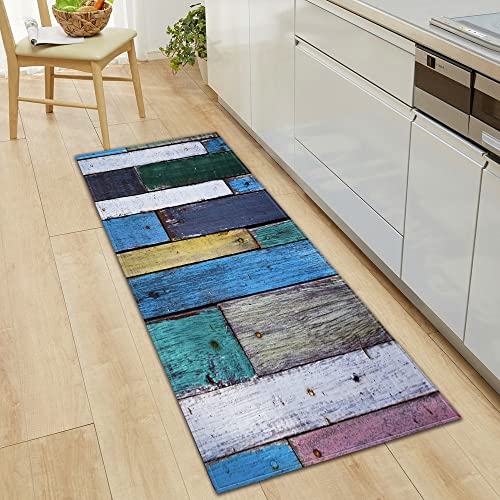 LYFDN Tapis de Cuisine Grain de Bois coloré Antidérapant Tapis Cuisine Devant Evier Antidérapant Tapis de Sol Absorbant Lavable Décoration Tapis 50 x 80cm Cover