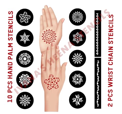 Ivana's Set of 32 Pcs Combo Pack, Reusable Mehandi for Hands Henna Tattoo Stencil for Women, Girls and Kids Easy to Use in Just 4 Steps Indian Design Collection, C-2014 - Image 2
