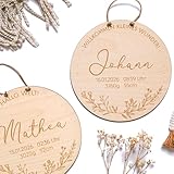 Personalisiertes Namensschild aus Holz mit Geburtsdaten – Geschenk zur Geburt, Taufe & Baby – Graviertes Schild mit Name, Datum, Uhrzeit, Gewicht & Größe