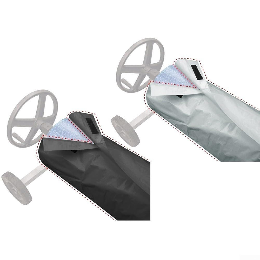 Manta solar para piscina, con cubierta protectora, cubierta protectora Manta solar para piscina, cubierta de carrete de rodillo, protector de polvo al aire libre, bolsa de almacenamiento (negro)