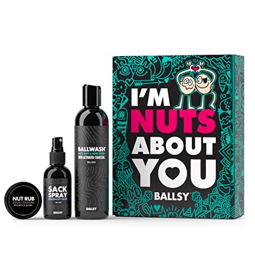 Ballsy Nuts About You Sack Pack, Men's Fresh Kit, Gift for Valentine's Day, Includes Ballwash, Sack Spray and NutRub, Bourbon & Barrel