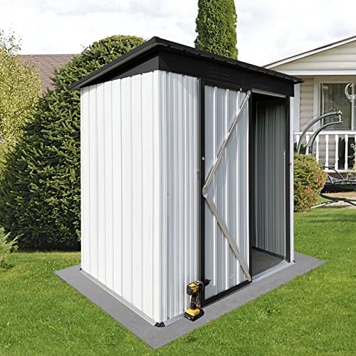 5×3 FT Outdoor Storage Shed Waterproof, Metal Garden Sheds with Lockable Door, Steel Tool Storage Buildings Shed & Outdoor Storage House for Garden, Backyard, Patio, Lawn, Trash Cans(Black/White)