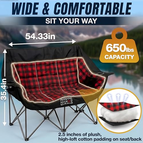 Silla de Camping para 2 Personas - Silla Plegable Doble para Adultos - Soporta 650 Libras - Silla de Camping Doble con Relleno Extra - Sofá Portátil para Patio y Playa miniatura 2