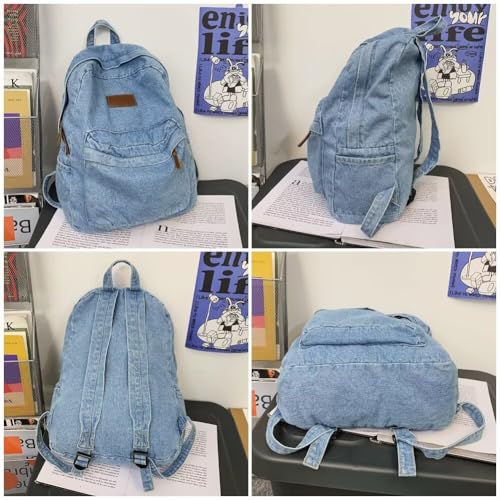 Mudono Denim Backpack for Women Retro Jeans Daypack Spacious Lightweight Rucksack Travel Backpack Fit 15 Inch Laptop2