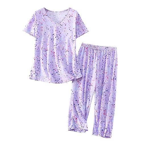 SISKIN Womens Pajama Sets - Capri Pajamas for Women Set Plus Size Sleepwear Tops with Capri Pants Summer Pjs Sets