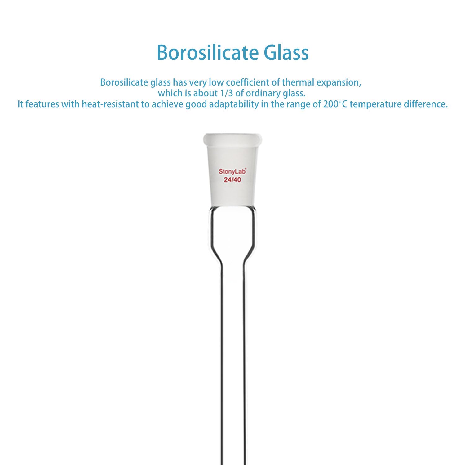 stonylab Air Condensation Tube, Borosilicate Glass Reflux Condenser with 24/40 Standard Joint 200 mm Jacket Length, 16 mm Diameter Lab Glass Condenser for Distillation Experiment