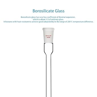 stonylab Air Condensation Tube, Borosilicate Glass Reflux Condenser with 24/40 Standard Joint 200 mm Jacket Length, 16 mm Diameter Lab Glass Condenser for Distillation Experiment