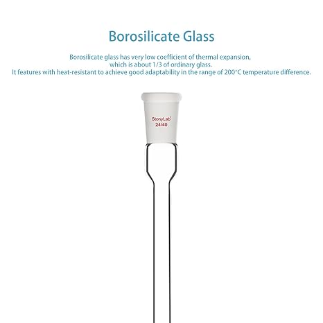 stonylab Air Condensation Tube, Borosilicate Glass Reflux Condenser with 24/40 Standard Joint 200 mm Jacket Length, 16 mm Diameter Lab Glass Condenser for Distillation Experiment