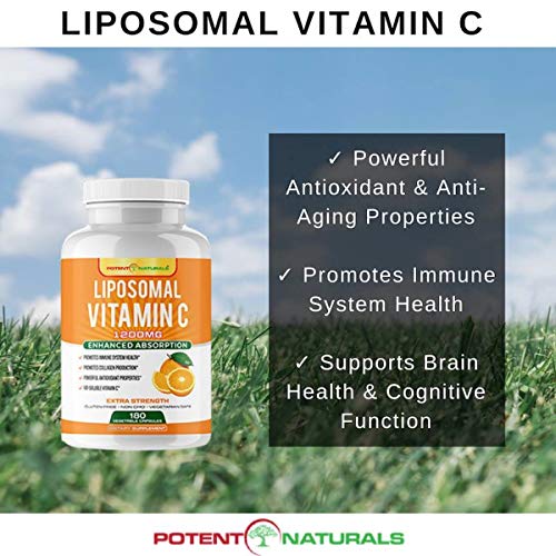 Potent Naturals Liposomal Vitamin C 1200Mg -180 Capsules - High Absorption Ascorbic Acid - Supports Immune System & Collagen Booster, Powerful Antioxidant #TOP3