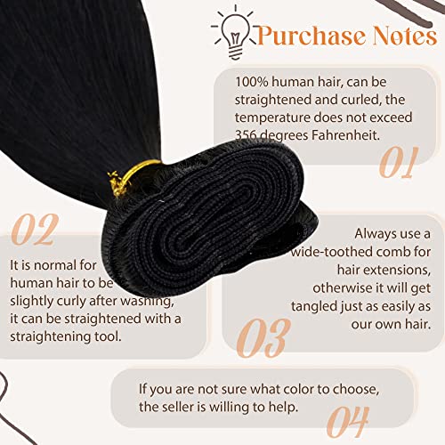 Laavoo 120G Weft Real Human Hair Black Sew In Hair Extensions #1 Jet Black 24Inch Weft Extensions Weave Bundles Brazilian Hair Double Weft Long Straight #TOP1