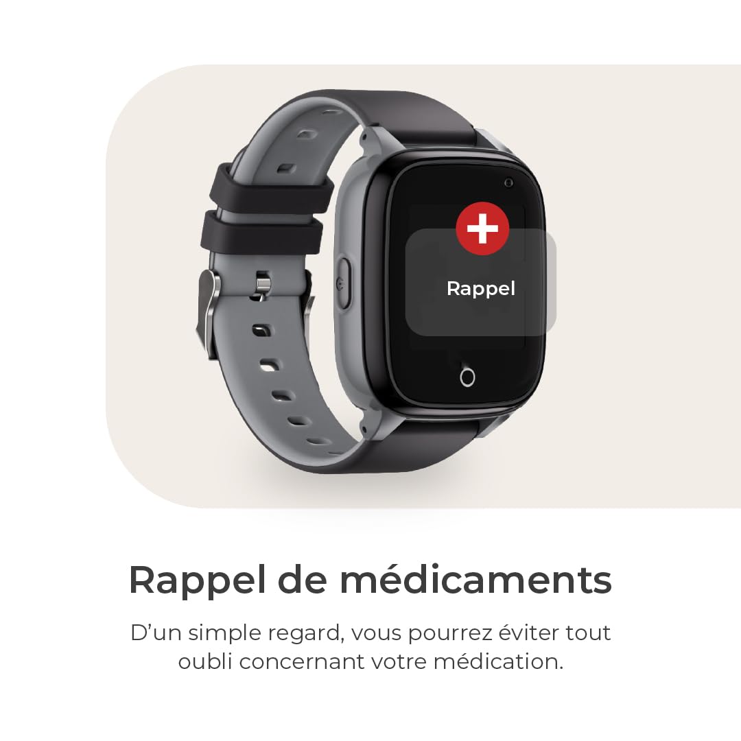 SaveFamily Senior | Montre Localisatrice pour Personnes Âgées avec GPS, Appels, Alerte en Cas de Chute, SOS, Rappel de Prise de Médicaments, Capteurs de Santé | Couleur Noir