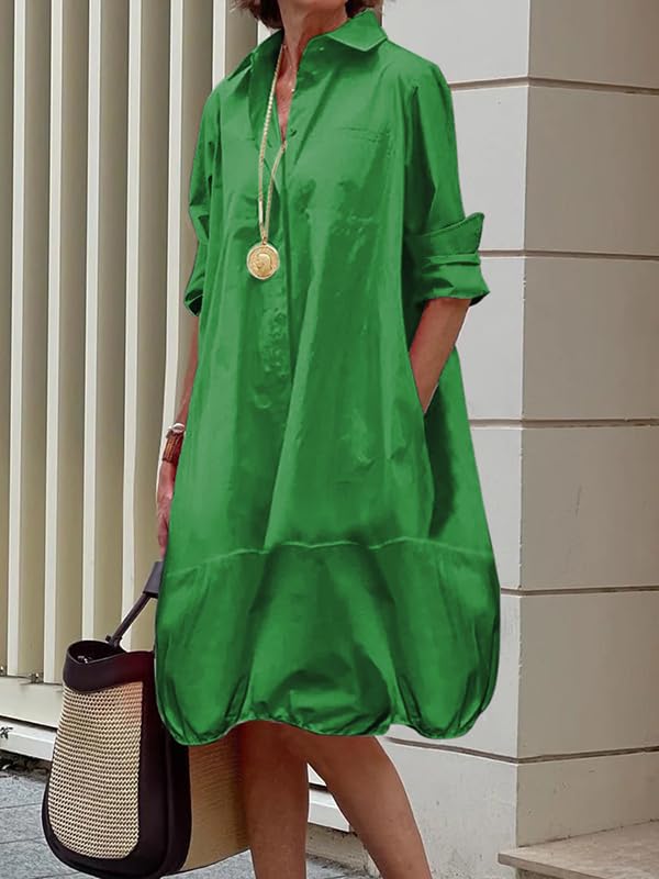 Image of UOOZEE Women's Long Sleeve Button Up Shirt Dresses Casual Loose Fit Spring Midi Dress with Pockets