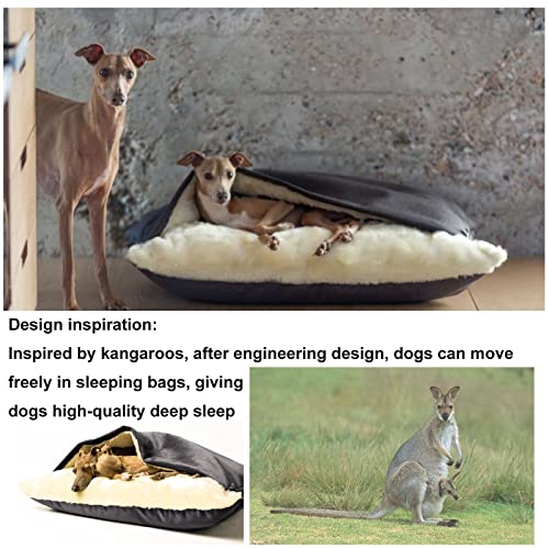 Hundeschlafsack, Waschbares Hundebett Orthopädisch mit Decke, Warmes Schlafsack Hund mit Abnehmbaren Deckel, Hundekorb/Katzenkörbchen Hundesofa für Kleine und Mittelgroße Hunde ( Color : Khaki , Größe