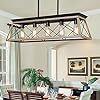 XIPUDA Farmhouse Chandeliers for Dining Room, Rustic Kitchen Island Light Fixture, 5-Light Linear Pendant Lighting Rectangular Chandelier, Metal Solid Ceiling Lights