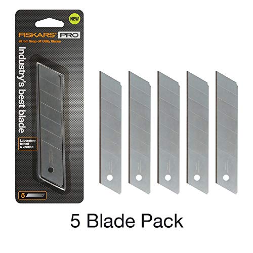 Fiskars 771050-1001 Lâminas de substituição para faca utilitária Pro, pacote com 5 de 25 mm, prata