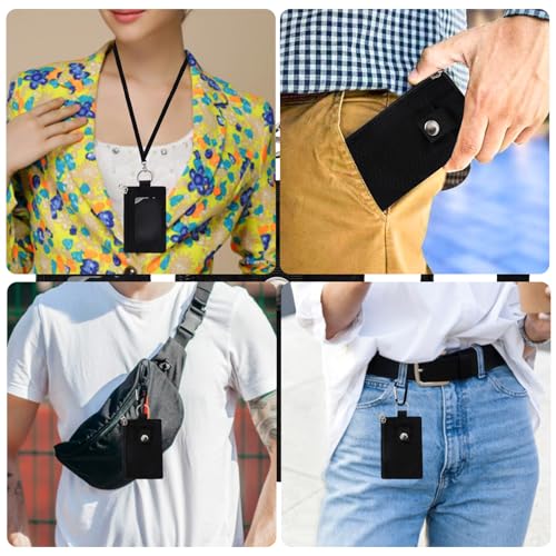 Image of MASAPHlL Small Lanyard Wallet for Women /Men with RFID Blocking ID Card Wallet, Minimalist Nylon Zipper Pouch, Travel Neck Wallet with Keychain, ID Window for Card,Coin,Cash (Black)