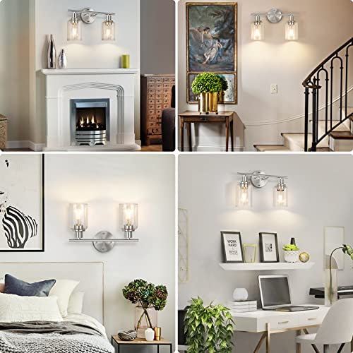 Image of Bathroom Light Fixtures, 2 Light Vanity Light, Silver Wall Sconces Lighting