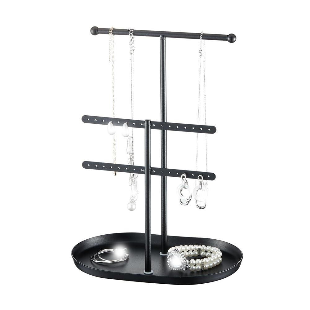 FAJNUZI2024 Jewellery Display Stand Metal Jewelry Rack with Tray Necklace Earring Ring Holder Display for Accessories(Black)