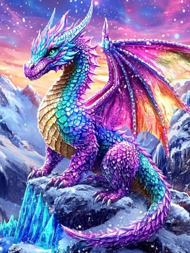 QQFQQF Diamond Art Kits for Adults Dragon Diamond Art Colourful Dragons Diamond Painting Painting with Family and Friends Wall Decoration Art 12x16 in