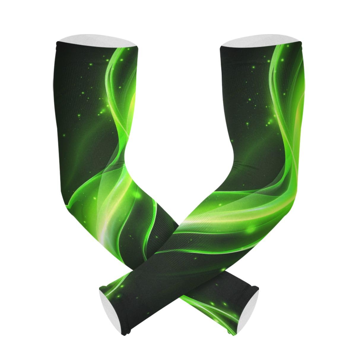 Cooling Arm Sleeves for Men Women UV Sun Protection Arm Covers Green Light Wave Compression Sleeves Sports Football Golf Cycling