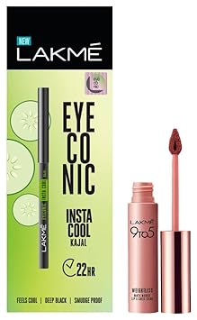 LAKMÉ 9 To 5 Weightless Mousse Lip & Cheek Color, Coca Soft, 9 G & Eyeconic Insta Cool Matte Kajal, Black, Cooling Kohl Liner With Cucumber, Twist Up Pencil, Glossy Finish 0.35 G