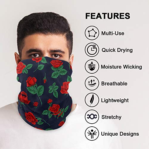 MOYYO Red Rose Face Sun Dust Mask Bandanas Seamless Elastic Head Wrap Neck Gaiter Magic Scarf Headband for Festivals Running Cycling Indoor Outdoor Sport4