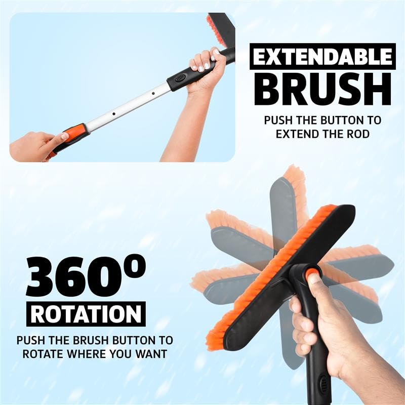 Image of EcoNour 63 inch Extendable Snow Brush & Ice Scraper with 360 Pivoting Head | | Telescopic Aluminum Handle | Extra Long Snow Brush for Car Windshield, Roof & SUVs | Heavy Duty Ice Scraper for Trucks