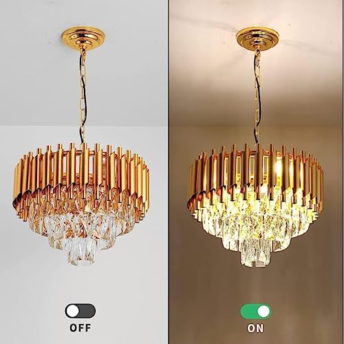 Image of DREAMY DESIGNS Chandelier Lights for Ceiling Gold 400MM 3-Tier K9 Crystal Chandeliers for Living Room with LED Warm White Ceiling Light for Hall Modern Jhumar Designer Bedroom and Dining Room