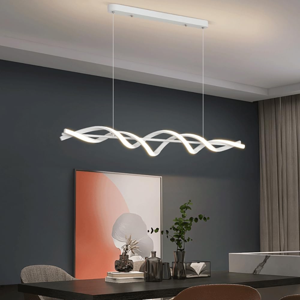 47.2" Long Strip Pendant Light, White Metal Hanging Lamp with Silicone Lampshade, Modern LED Chandeliers, Ultra-Thin Linear Suspension Lamps for Dining Room, Kitchen Island
