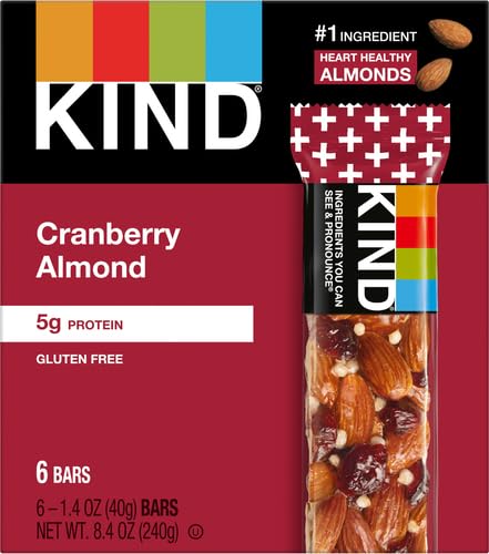 Image of KIND Nut Bars, Cranberry Almond, Healthy Snacks, Good Source of Fiber, Gluten Free, 5g Protein, 6 Count (Pack of 2)