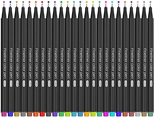 24 Pack of Fineliner 0.4mm Color Pens - Fine Tip Markers for Art Supplies Bible Journaling, Drawing [Bullet Journal] Fine Line Point Marker Pen Set