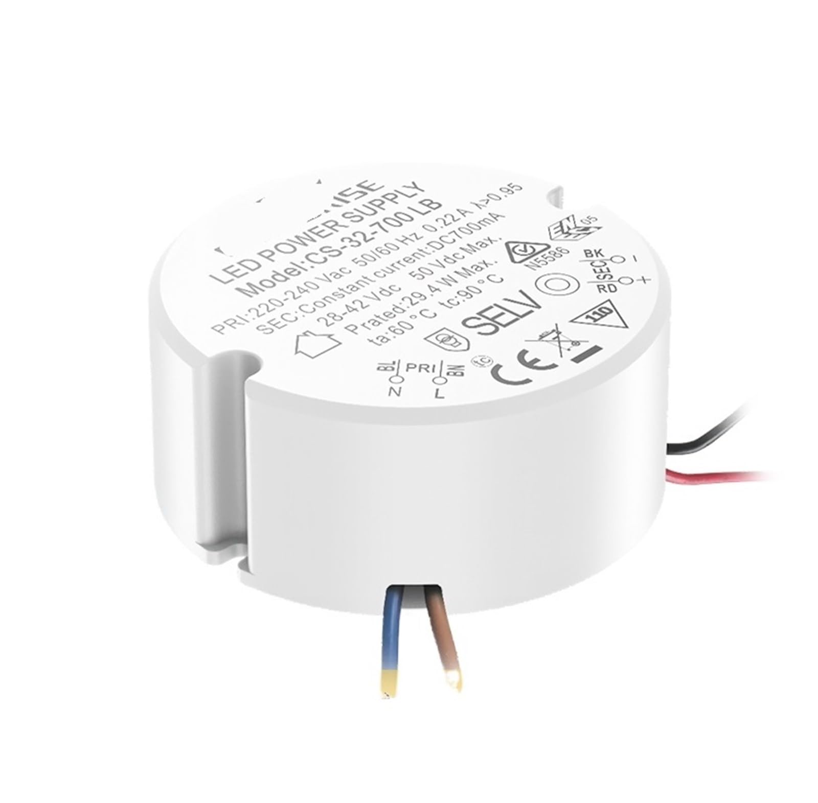 PWANUIGTE Round Waterproof LED Light Driver Power Supply Constant Current Ballast Downlight Spotlight Starter(28 42V 30W 700mA waterproof)