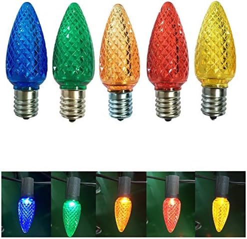 DealBeta 25 Pack C9 Faceted Replacement LED Bulbs for C9 Outdoor Christmas Lights