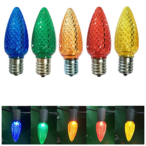 Dealbeta 25 Pack C9 Faceted Replacement Led Bulbs For C9 Outdoor Christmas Lights - Multicolor, E17/C9 Base, 0.5Watt,Dimmable,Durable,Shatterproof #TOP18