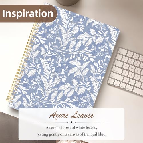 Image of Cute Spiral Notebook 8.5 x 11 lined Journal A4 with Pocket, Leaves | 70 page, Note Book with Pocket, Large, Big, Hard Cover, Aesthetic, Pretty Design, for Women, Girls, Kawaii