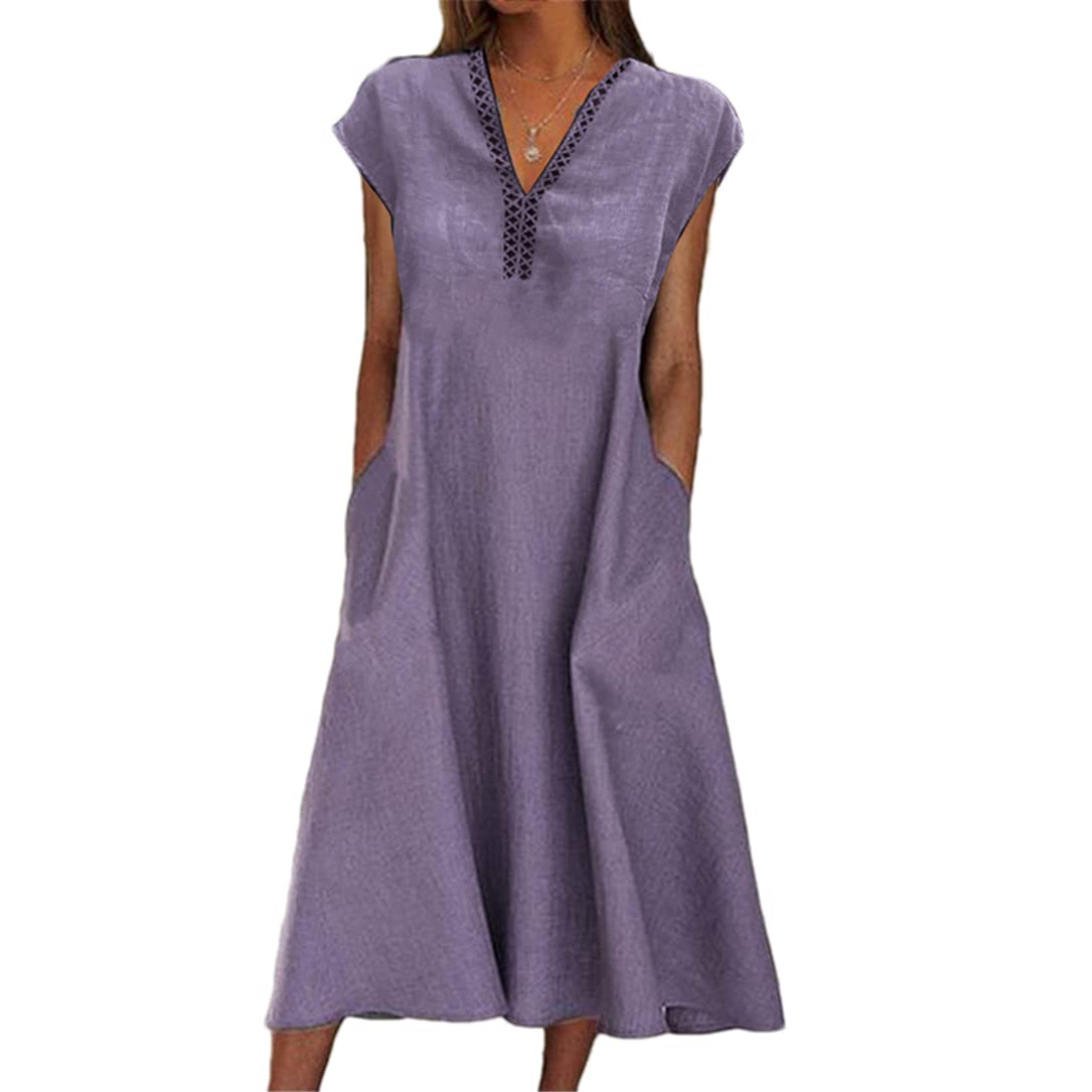 Robe violet clair unie en patchwork avec poche style L - 6