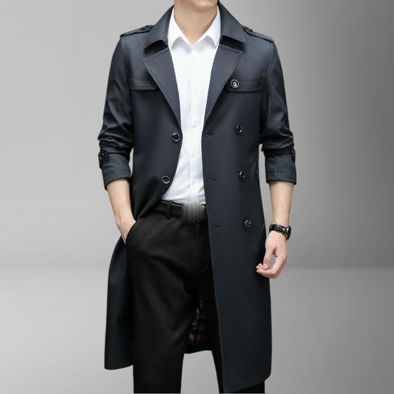 Gabardina de doble botonadura para hombre estilo coreano abrigo ligero primavera otoño 3