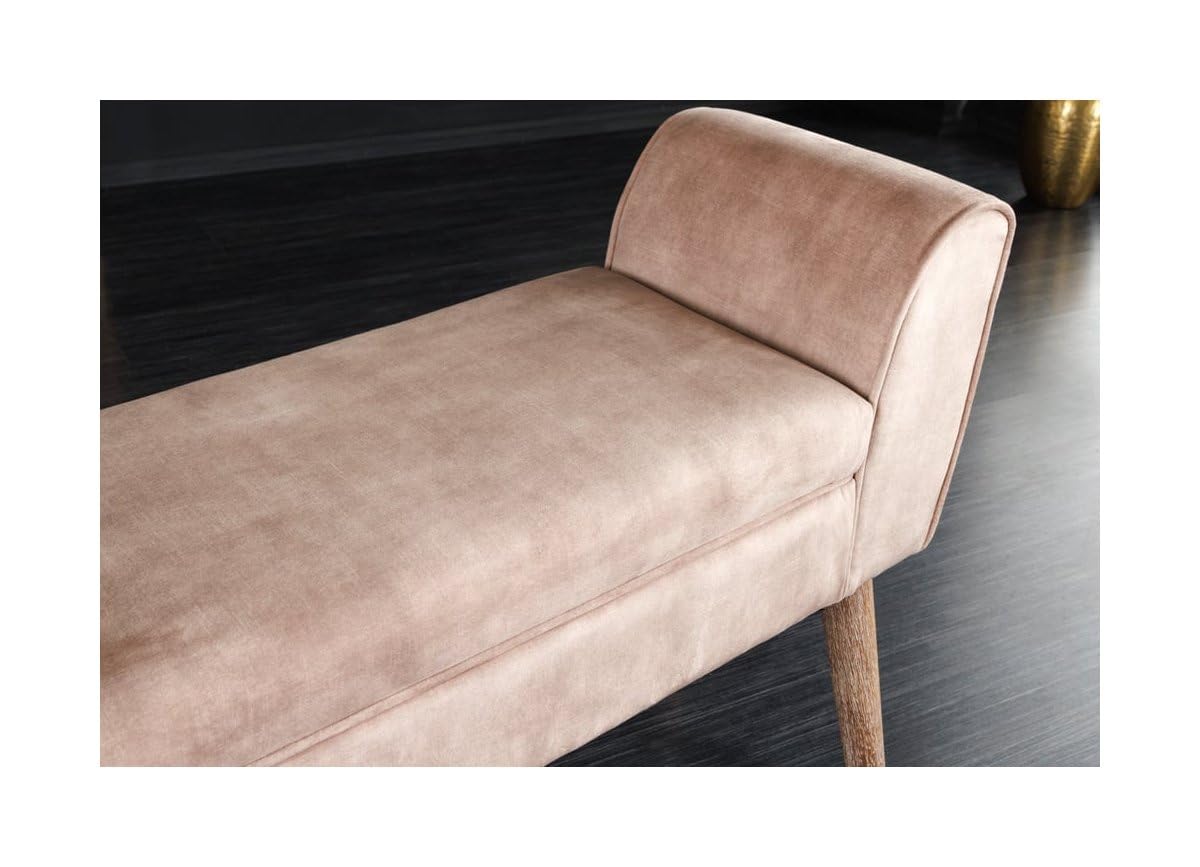 Elegante panchina imbottita Skandi stile nordico, 90 x 56 x 30 cm, in tessuto di colore beige, con braccioli