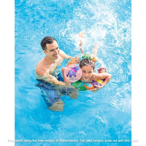 Image of Transparent Print 24In Inflatable Swimming Rings for Kids |Blow Up Pool Float for Adult| Round Water Safety Anti-flip Tube | Outdoor Beach, Lake Summer Fun Floater (Pack of 1)