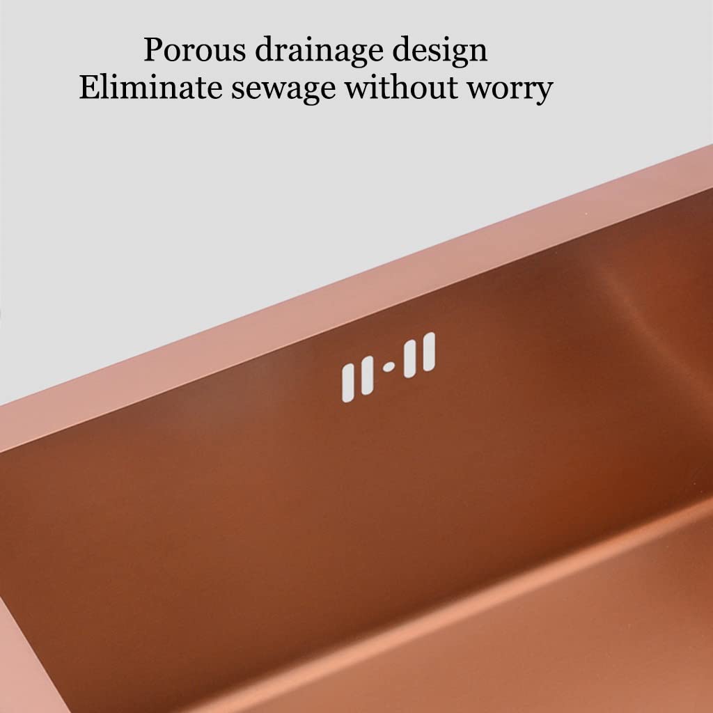 Lavello da Bar da Cucina con Vasca Singola, in Acciaio Inox, Metallo, per lavastoviglie, Montaggio sopra o sottopiano, con Rubinetto Big Bend e cestello di Scarico (Oro Rosa 60x40x21 cm)