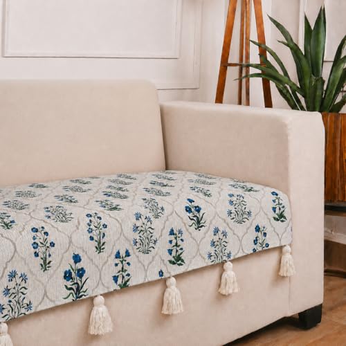 Image of STITCHNEST 'Eden Weaves Collection Series' 2 Seater Sofa Cover| Elegant Woven Fabric, Decorative Tassels, Washable & Durable for Modern Living
