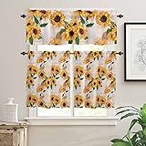 LBDEKOR 3 Pieces Sunflower Kitchen Curtain Valance and Tiers Set, Floral Kitchen Window Curtain Toppers and Valances Decor Rod Pocket Sunflower Curtains Set Window Treatment Letter Backdrop