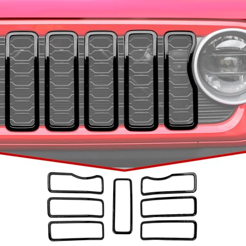 Image of JeCar Front Grille Inserts Grill Frame Trim Covers Exterior Accessories Compatible with Jeep Wrangler 2024 JL JLU & Gladiator JT 2024, Black