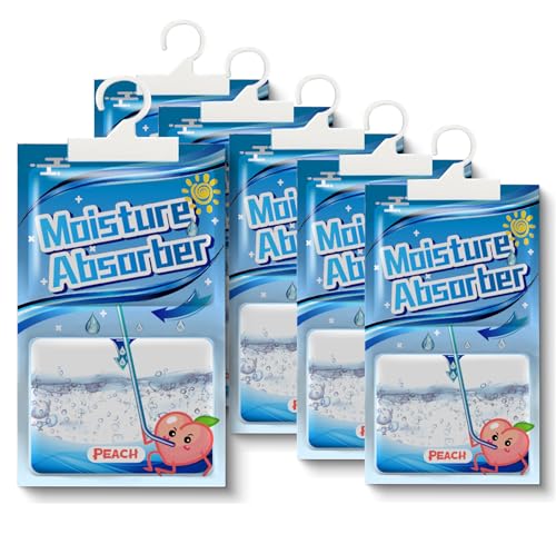 Bolsas Absorbentes de Humedad para Armario,5 x 100g Absorbentes de Humedad para Colgar con fragancia, Bolsas Antihumedad para Armarios, Eliminador de Humedad para Armarios, Baño, Garaje, Caravana