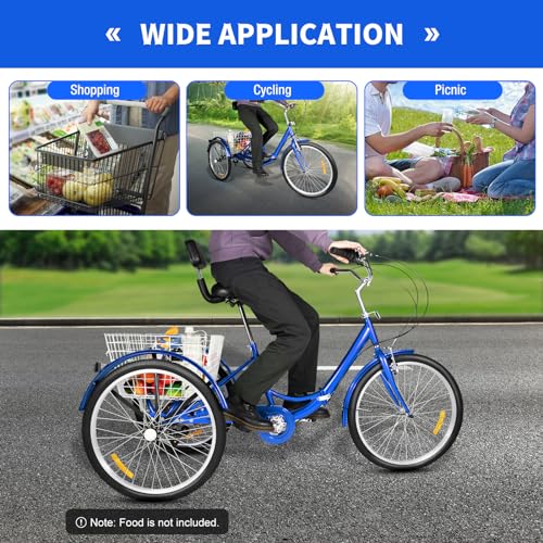 Triciclo Pieghevole Da 24 Pollici Per Adulti A 7 Marce Triciclo Da Esterno Per Adulti Con Cestino E Schienale - 8