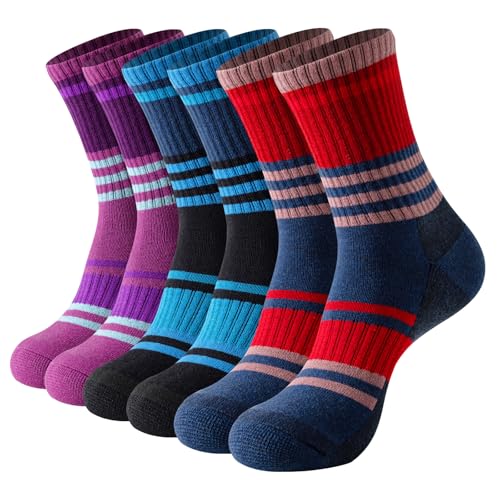 BISOUSOX Calcetines Lana Merino Mujer Senderismo Transpirable Calcetines Invierno Esqui para Montañismo Actividades Outdoor 3 Pares Regalo para Mujer Madre
